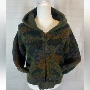 RD style sweater Green KNIT eyelash Full Zip Hooded Sweater Woman’s‎ Size XS